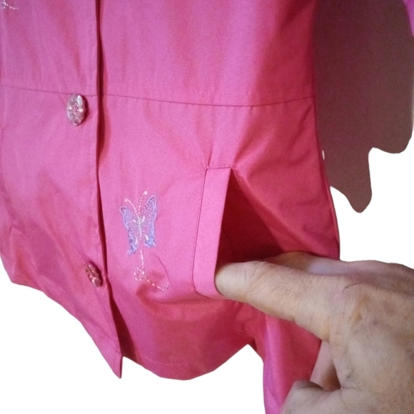 Butterfly Girl's Raincoat London Fog Pink w. Purple Butterfly Lining Hooded Sz 4 - Picture 5 of 15